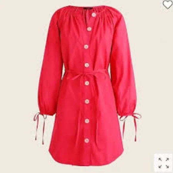 J.Crew Tie-sleeve button-front dress in cotton poplin - Picture 1 of 7